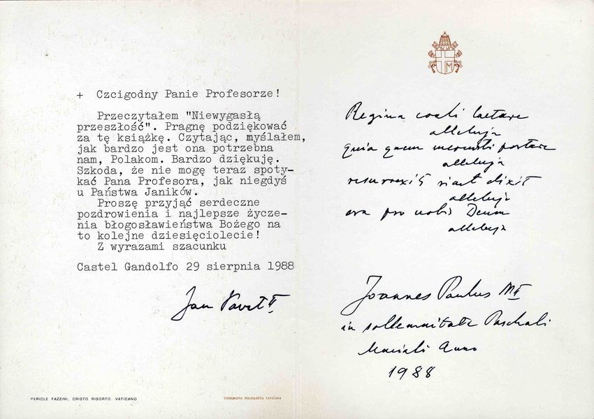 List Jana Pawła II do Henryka Wereszyckiego po lekturze jego książki „Niewygasła przeszłość”