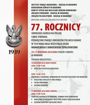 Plakat uroczystych obchodów 77. Rocznicy Sowieckiej Agresji na Polskę i Dnia Sybiraka