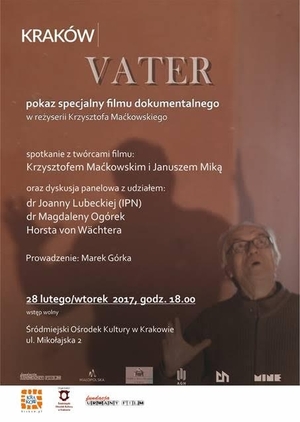 Pokaz filmu „Vater” i dyskusja z udziałem dr Joanny Lubeckiej - Kraków, 28 lutego 2017