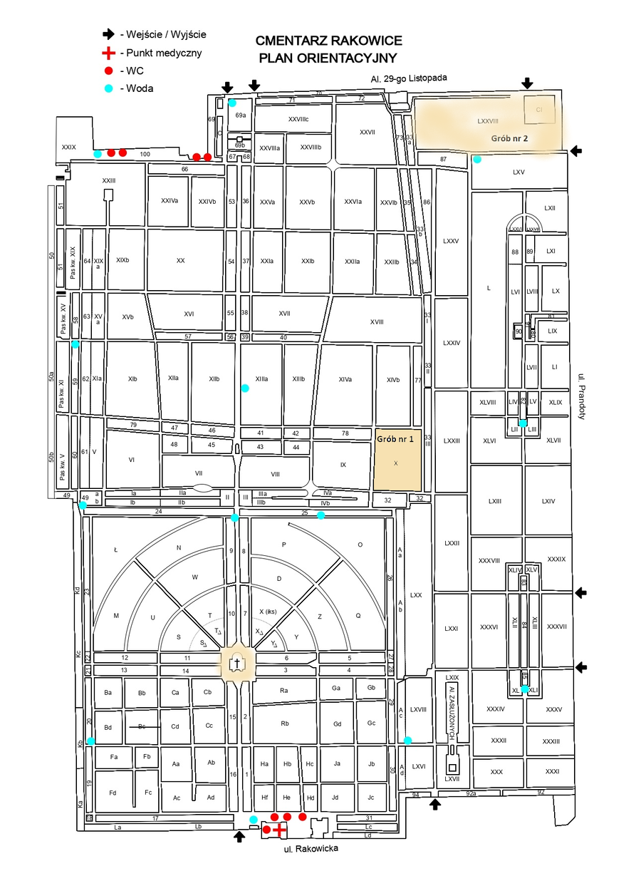 Mapka cmentarza Rakowickiego