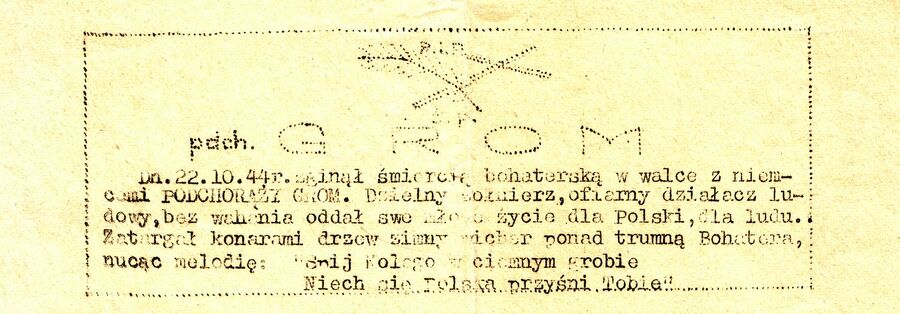 Klepsydra w prasie konspiracyjnej informująca o śmierci „Groma”