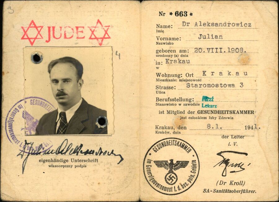 Ausweis Juliana Aleksandrowicza z okresu pobytu w getcie w Krakowie. Dok. ze zbiorów IPN