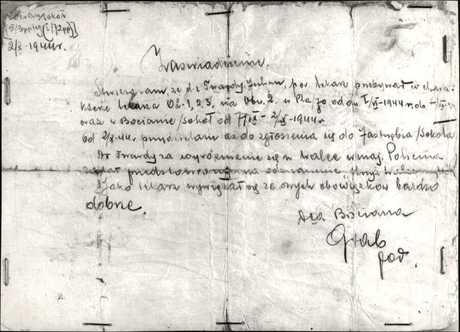 Zaświadczenie z okresu służby w 72 pp AK i 3 pp Leg. AK (1944). Dok. ze zbiorów IPN