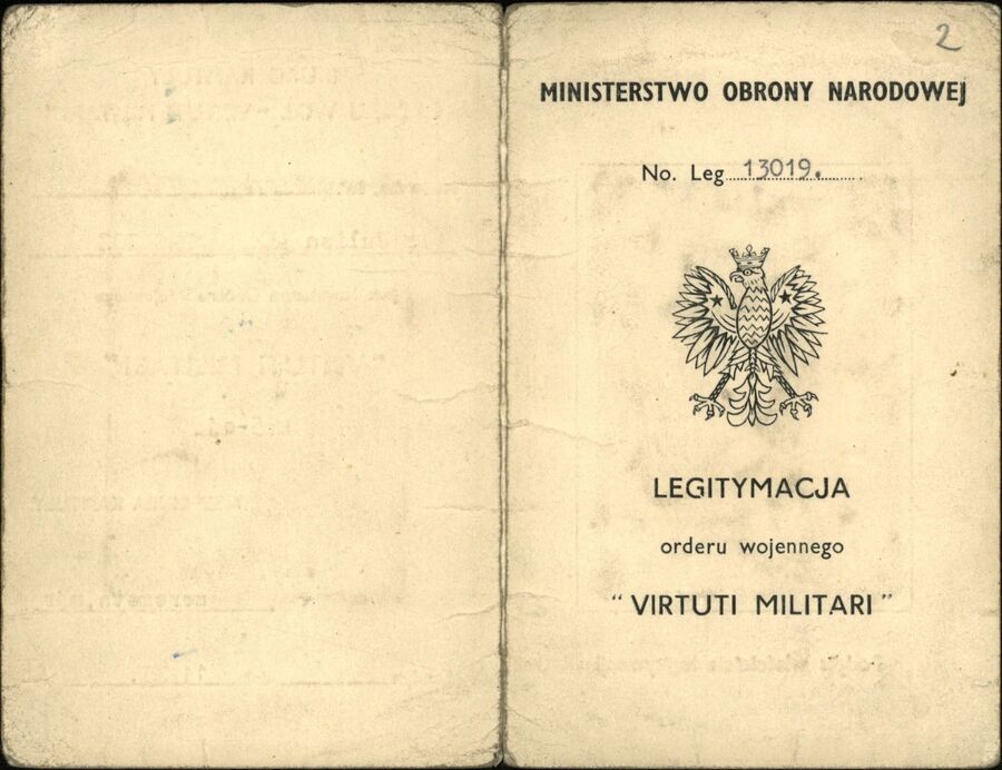Legitymacja Virtuti Militari V klasy (Londyn, lata 60. XX wieku). Dok. ze zbiorów IPN