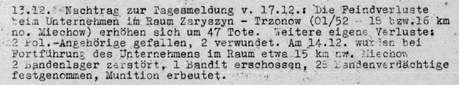 Fragmenty raportów niemieckich na temat efektów „walk z bandytami” w okolicach Trzonowa