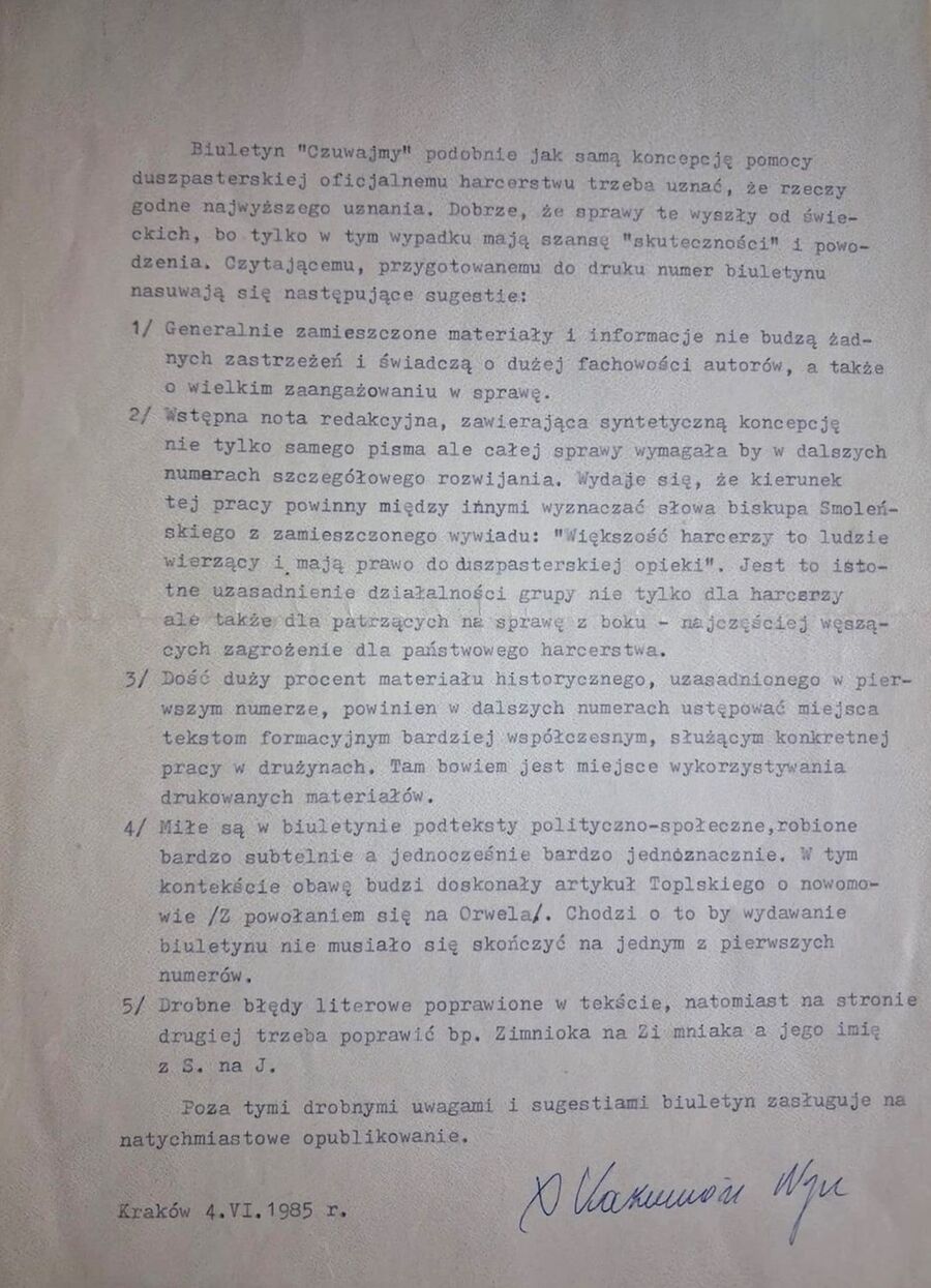 Opinia nt. czasopisma sporządzona przez ks. Nycza