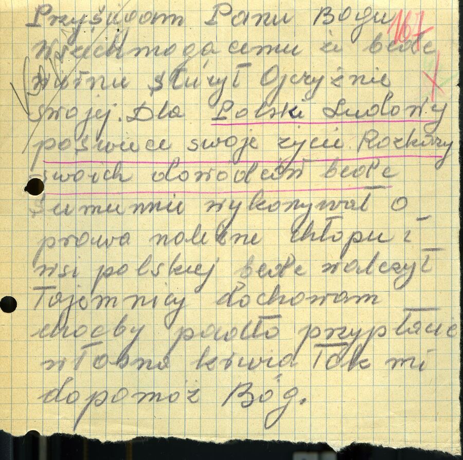 Tekst przysięgi składanej przez partyzantów zgrupowania „Ognia”, znaleziony wśród dokumentów 2. Kompanii. Fot. ze zbiorów IPN