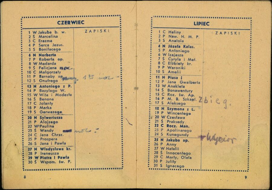 Karta z kalendarza należącego do jednego z „Wiarusów”, z zaznaczoną datą nocnego starcia, w którym zginął „Wilczur”. Fot. ze zbiorów IPN