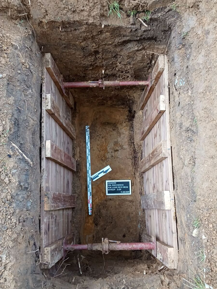 Poszukiwania na cmentarzu Rakowickim w lipcu 2024 r. Fot. Krzysztof Pięciak (IPN)