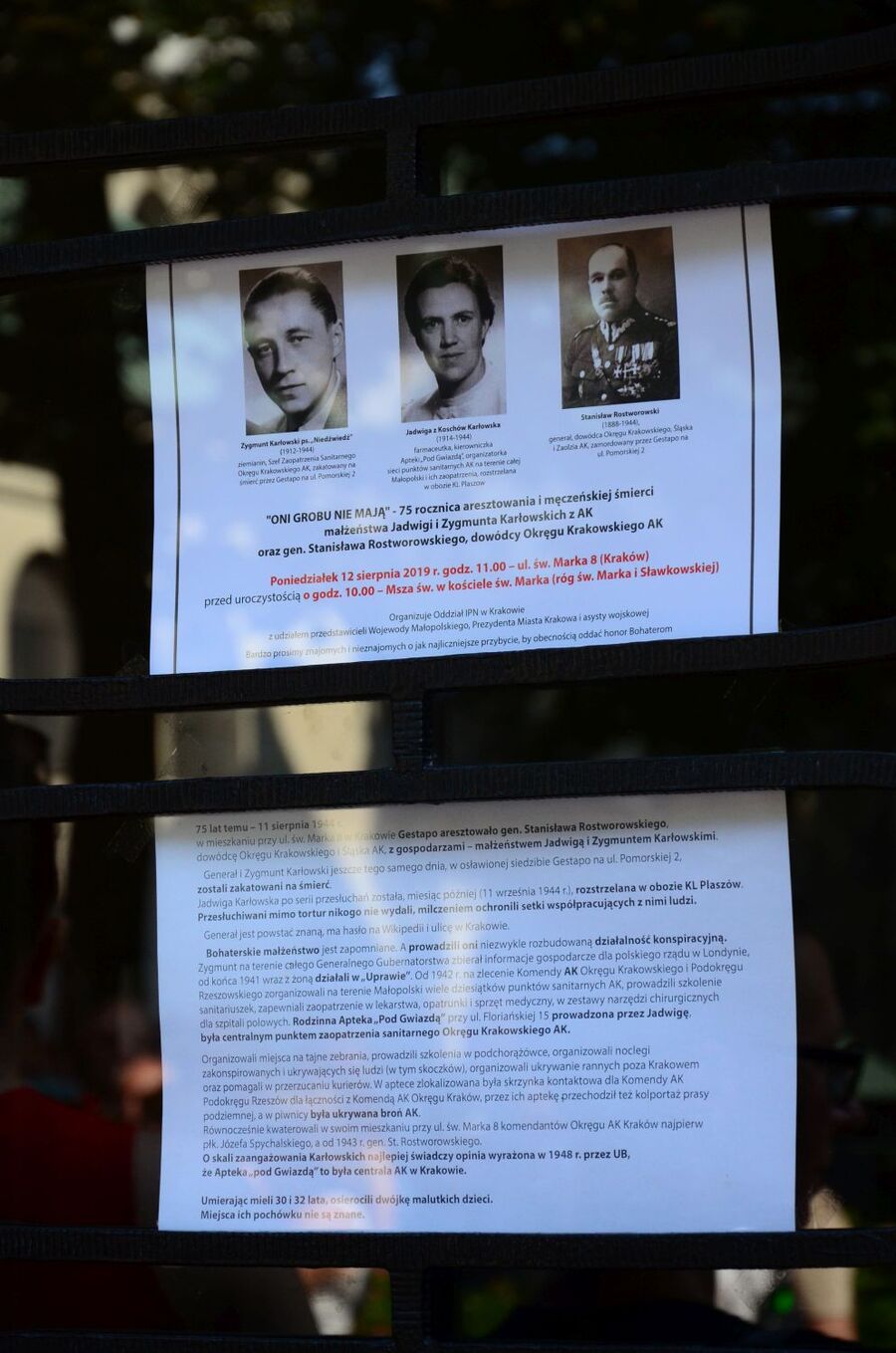 Kraków, 12 sierpnia 2019. Uroczystość pamięci gen. Stanisława Rostworowskiego oraz Jadwigi i Zygmunta Karłowskich