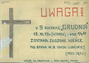 Ulotka/klepsydra kolportowana przez WZZ Wybrzeża w rocznicę masakry 1970 r. Fot. Archiwum IPN