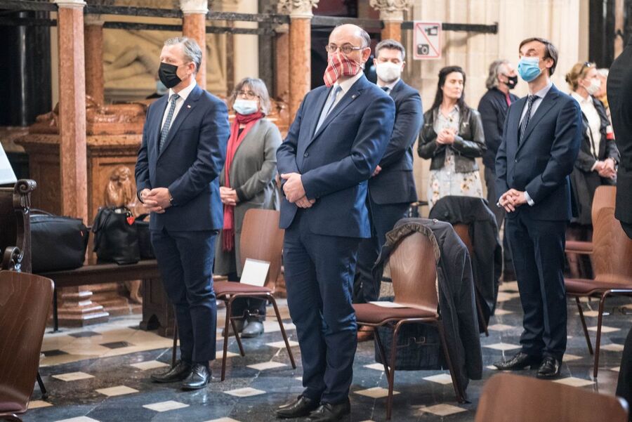 Uroczystość upamiętniająca martyrologię Polaków, więźniów niemieckich obozów koncentracyjnych Ravensbrück, Sachsenhausen i Dachau – Kraków, 30 kwietnia 2020. (fot. Agnieszka Masłowska IPN)