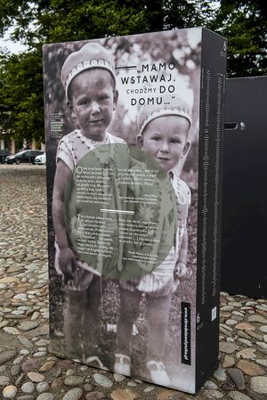 Wystawa „Wołyń 1943. Wołają z grobów, których nie ma” na Rynku Starego Sącza. Fot. Agnieszka Masłowska (IPN)