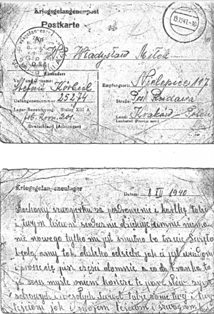 Kartka pocztowa wysłana do rodziny przez Stefana Korbiela ze Stalagu XIIIa w Norymberdze. Fot. IPN