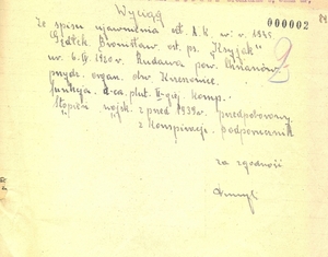 Wyciąg ze spisu ujawnienia żołnierzy AK dotyczący Bronisława Gędłka, 1945 r. Fot. IPN