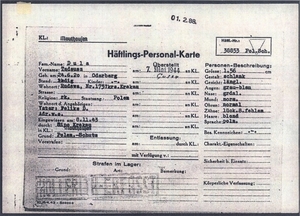 Karta personalna Tadeusza Duli, więźnia Mauthausen. Fot. IPN