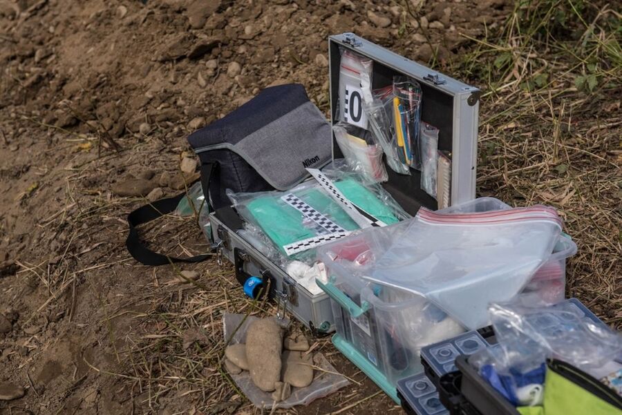 Prace poszukiwawcze nad Sołą w Oświęcimiu, październik 2020. Fot. Agnieszka Masłowska (IPN)