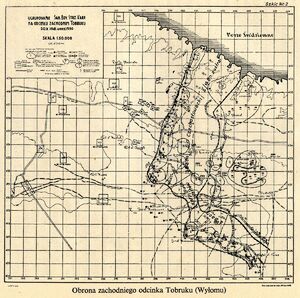 Rozmieszczenie SBSK na zachodnim odcinku obrony Tobruku (J. Bielatowicz, 3. batalion, Londyn 1947). Fot. ze zbiorów R. Dyrcza