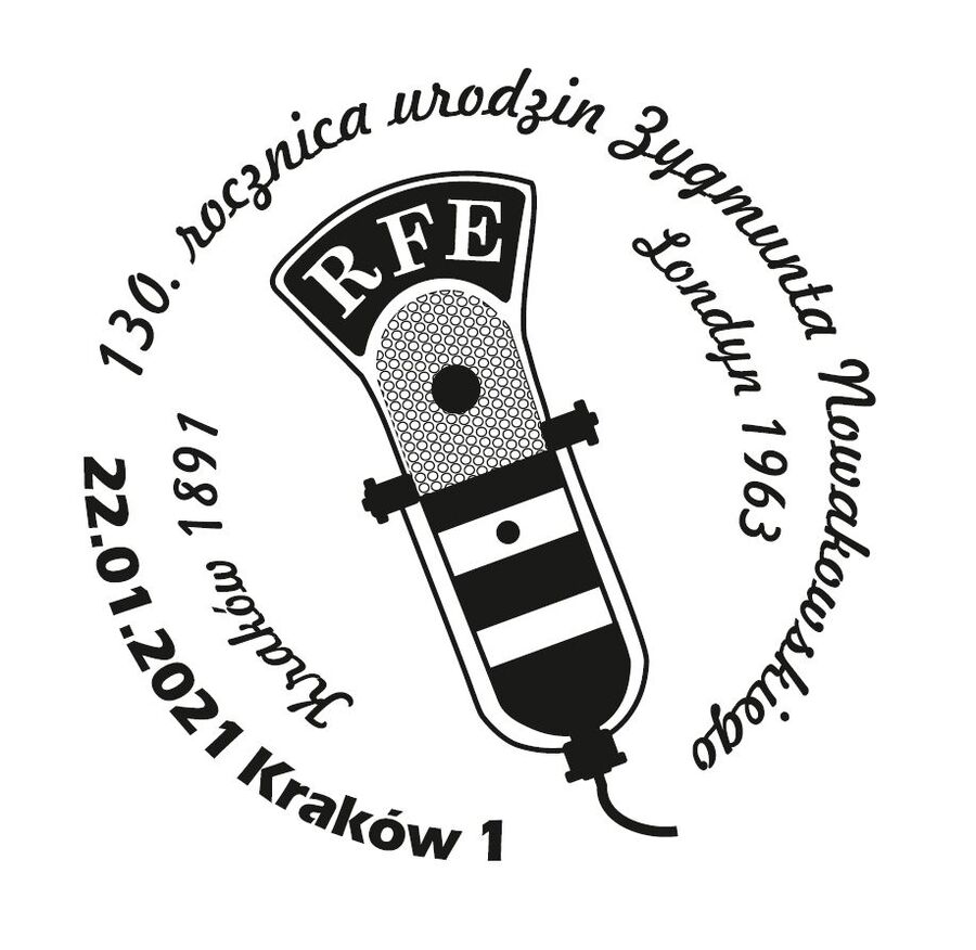 Karta pocztowa, znaczek i datownik na 130. rocznicę urodzin Zygmunta Nowakowskiego