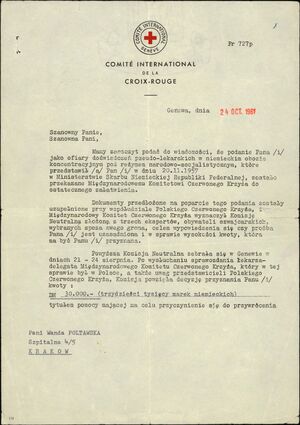 Pismo Międzynarodowego Czerwonego Krzyża do Wandy Półtawskiej (1961). Fot. ze zbiorów IPN