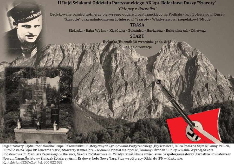 Plakat II Rajdu Szlakami Oddziału Partyzanckiego Wojciecha Bolesława Duszy "Szaroty"