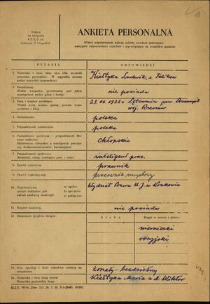 Pierwsza strona ankiety personalnej Ludwika Kiełtyki z 7 maja 1954 r.