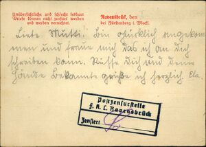 Karta pocztowa (druga strona) Jadwigi Seifert wysłana z FKL Ravensbrück do matki Wilhelminy