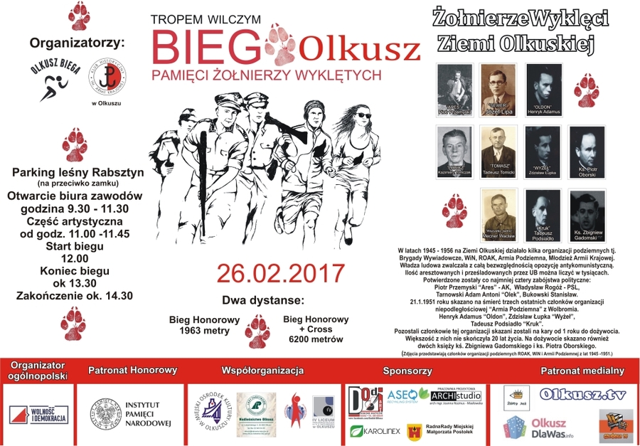 "Tropem Wilczym. Bieg Pamięci Żołnierzy Wyklętych” - Olkusz, 26 lutego 2017