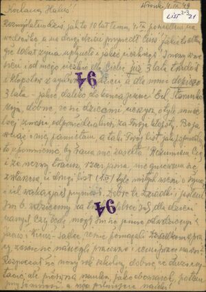 List do rodziny z 4 września 1949 r., nadany z więzienia we Wronkach