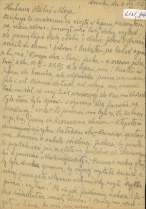 List do rodziny z 3 sierpnia 1952 r., nadany z więzienia we Wronkach