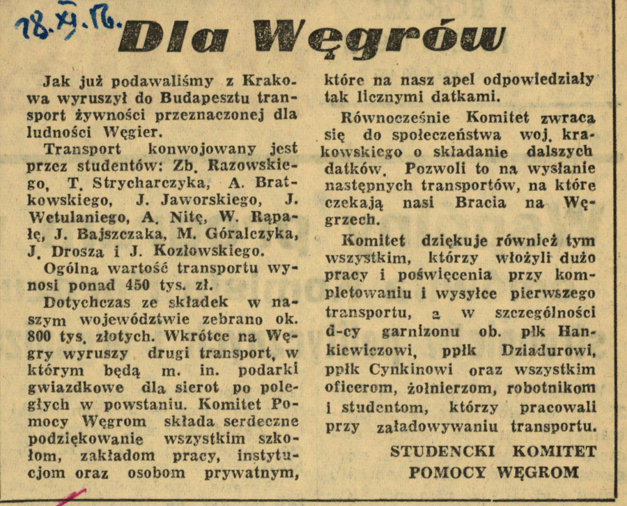 Wycinek prasowy o konwoju z Krakowa